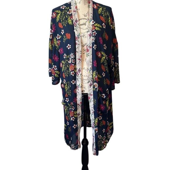 Time & Tru Floral Kimono Beach Swim Suit Cover L - Picture 1 of 8